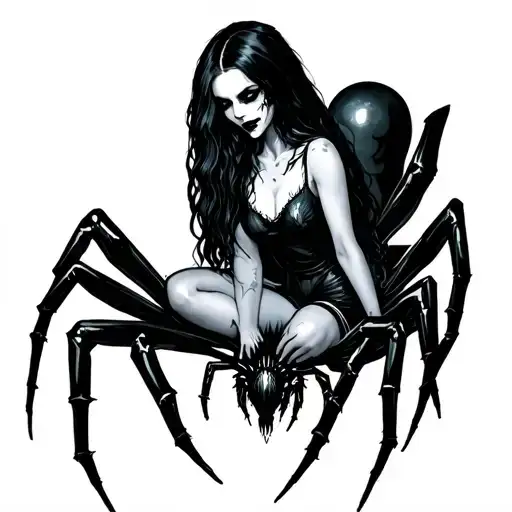 vampire woman sitting on spider tattoo design idea
