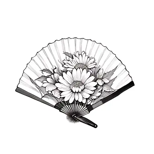 a fan with chrysanthemum on the inside tattoo design idea