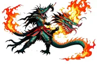 anime inspired midevil knight fighting a dragon breathing fire tattoo design idea