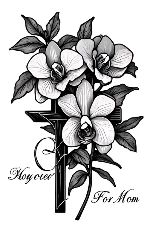 memorial tattoo for mom with cross and orchid tattoo design idea