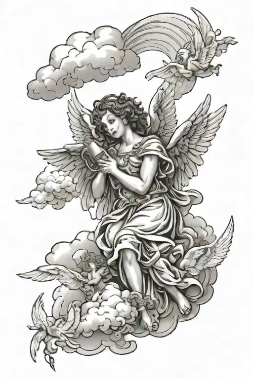 clouds and angels tattoo design idea
