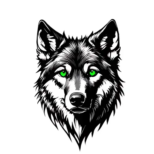 Wolf with green eyes tattoo design idea