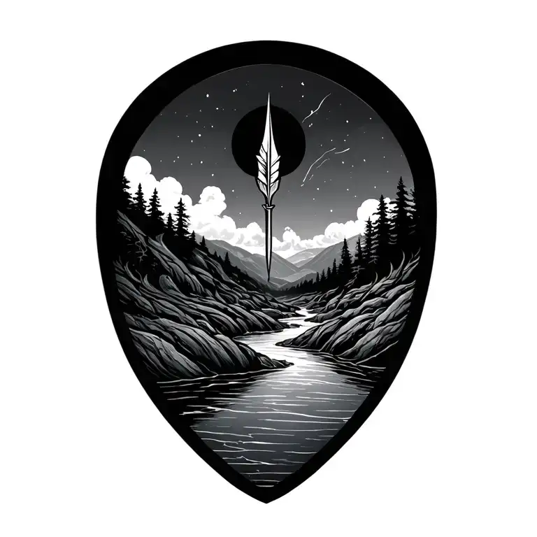 dart and a river flowing tattoo design idea