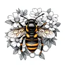 honey bee on honeycomb with flowers growing tattoo design idea
