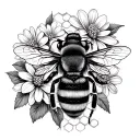 honey bee on honeycomb with flowers growing tattoo design idea