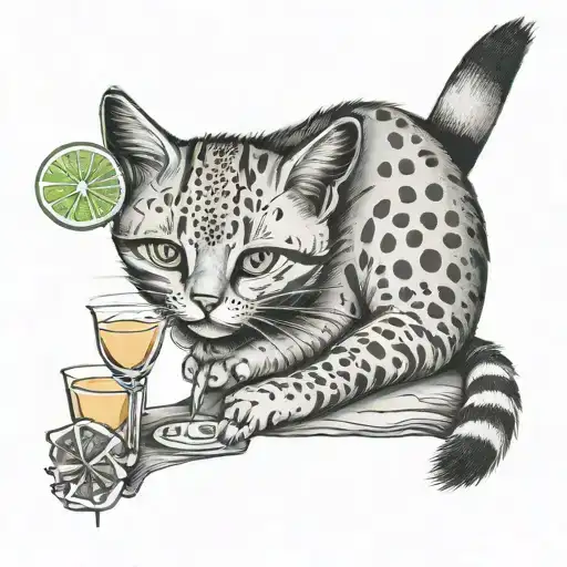a sand cat drinking a margarita tattoo design idea
