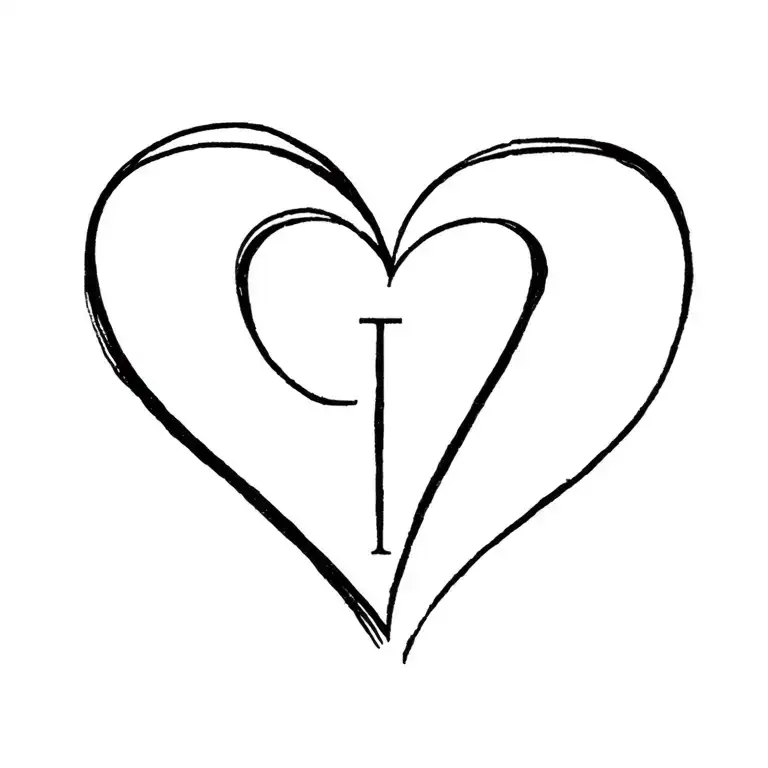 a heart from which the letter t comes out tattoo design idea