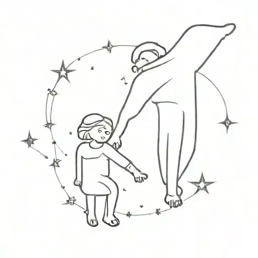 A constellation of Aquarius stars forming a grandparent holding hands with a grandchild tattoo design idea