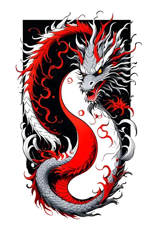 red Chinese dragon with yin yang wrap around thigh tattoo  tattoo design idea