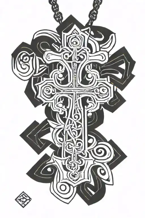 cross necklace tattoo design idea