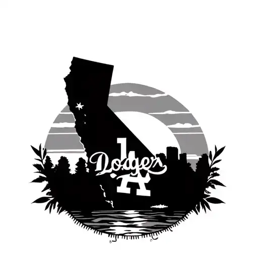 A tattoo of the Los Angeles Dodgers logo with a California sunset background to showcase your love for the team and the state tattoo design idea