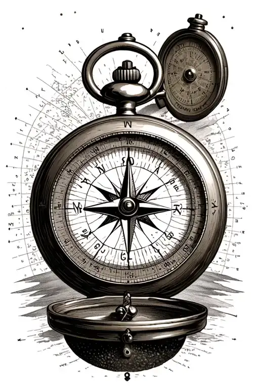 nautical chart, compass, pocket watch tattoo design idea