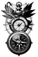 nautical chart, compass, pocket watch tattoo design idea