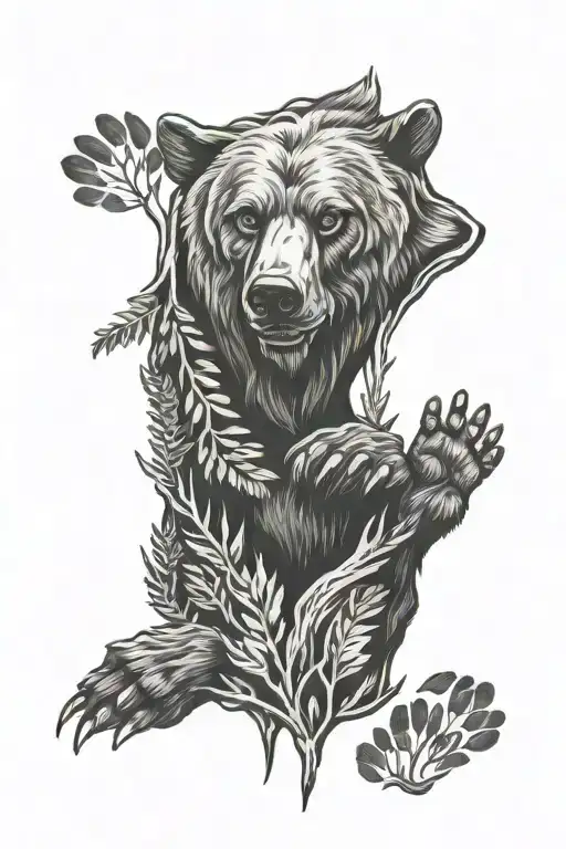 forest bear dog paw tattoo design idea