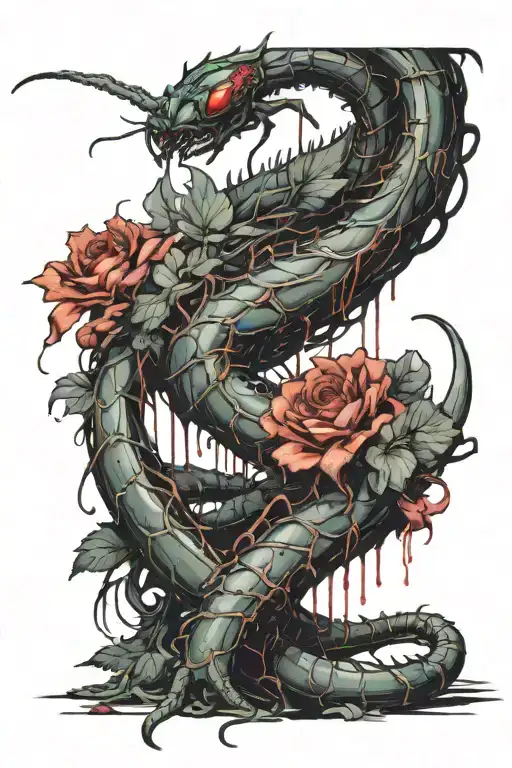 centipede of tokyo ghoul anime counting from 1000 7 by 7 with bloody flowe just like in anime tattoo design idea