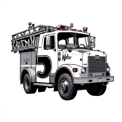 number 5 fire truck tattoo design idea