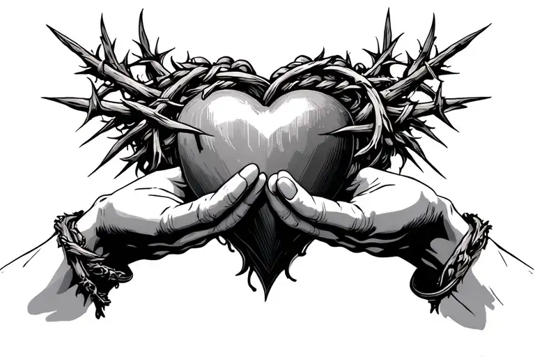 Jesus sacred heart praying hands thorns wrapped tattoo design idea