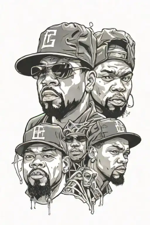 portrait of ice cube, eminem and eazy e tattoo design idea