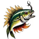 fishing hook inside human skin tattoo design idea