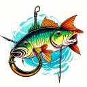 fishing hook inside human skin tattoo design idea