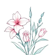 dainty bouquet of a single gladiolus, a single rose, a single daffodil, and sweet pea colors like purples pinks blues tattoo design idea
