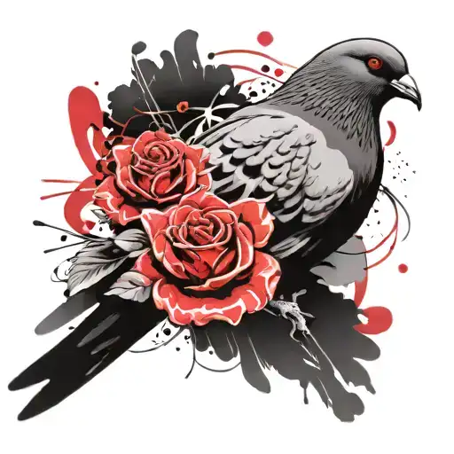 race pigeon with rose tattoo design idea
