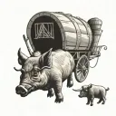 pigs following a covered wagon tattoo design idea