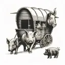 pigs following a covered wagon tattoo design idea
