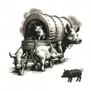 pigs following a covered wagon tattoo design idea