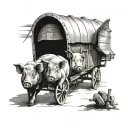 pigs following a covered wagon tattoo design idea