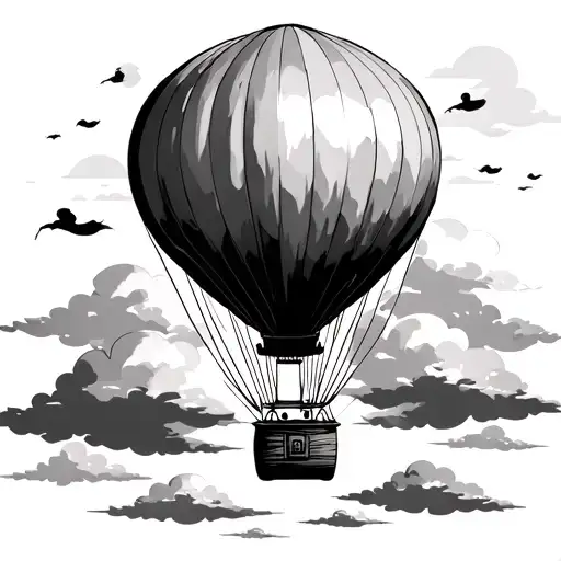 hot air balloon clouds floating tattoo design idea