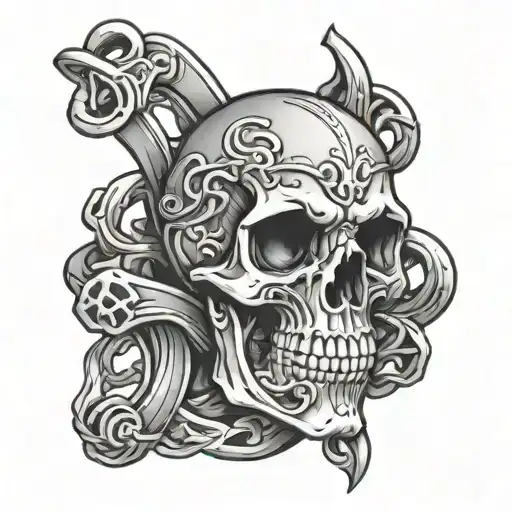 skull bones link chain  tattoo design idea