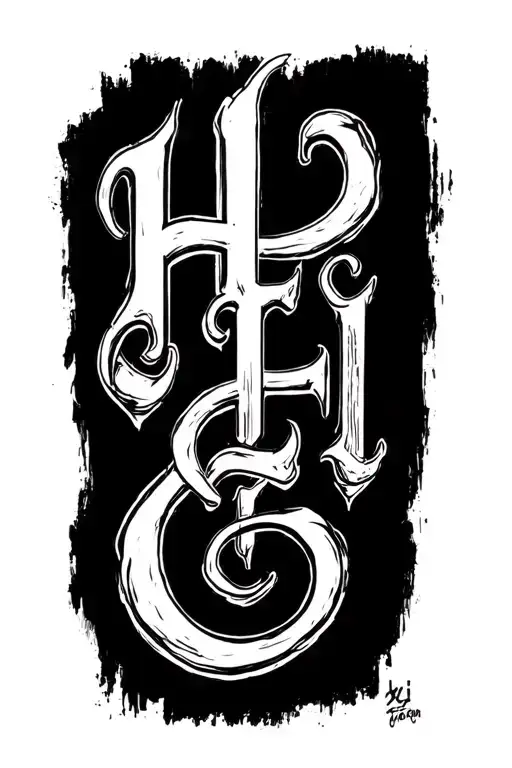 "HŘEŠ" Dark gothic calligraphy brush stroke tattoo design idea