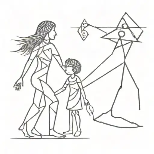 Mother and daughter Nazca lines tattoo design idea