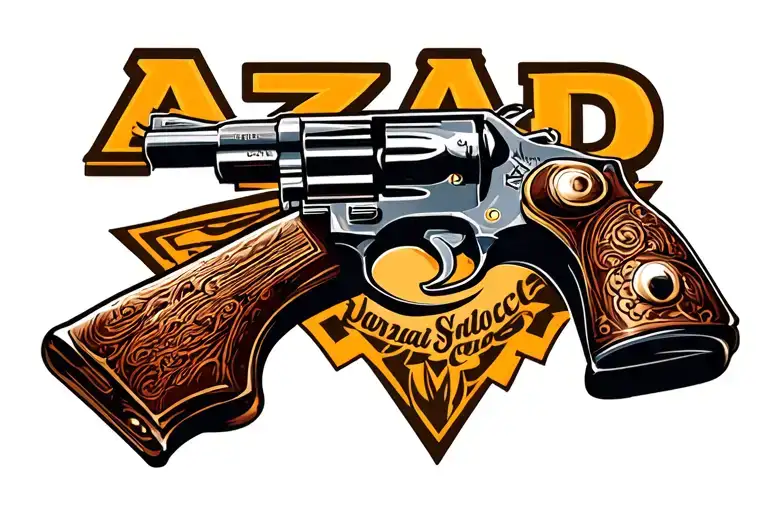 AZAD, mafia logo, gun tattoo design idea