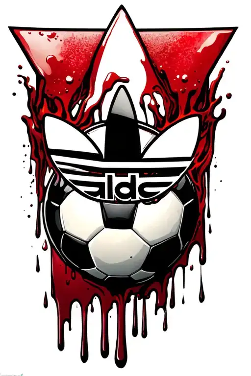 old adidas logo and soccer ball with blood drippig down them tattoo design idea