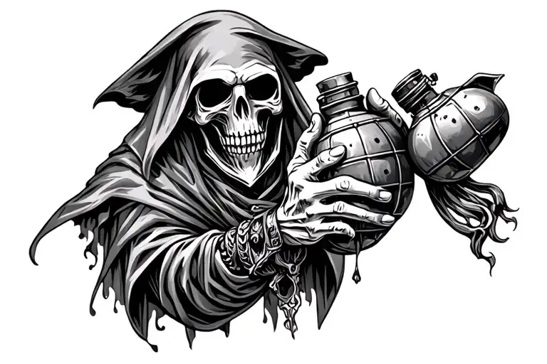 grim reaper holding a hand grenade tattoo design idea