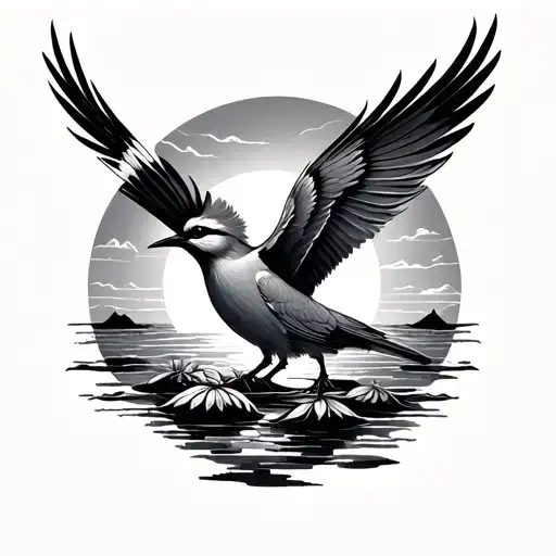 paradise bird sun rising tattoo design idea