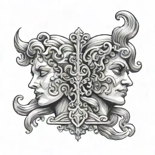gemini two faces statue head tattoo design idea