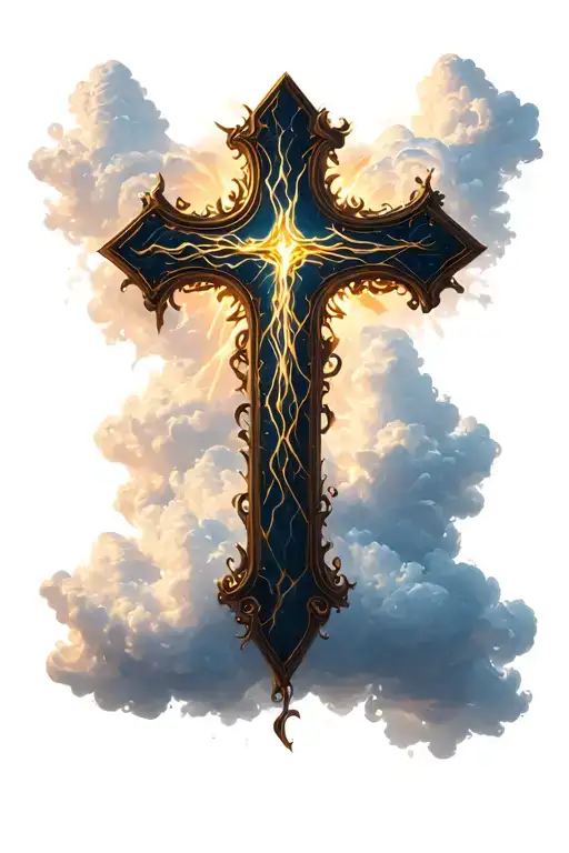 three cross shining in a cloud tattoo design idea