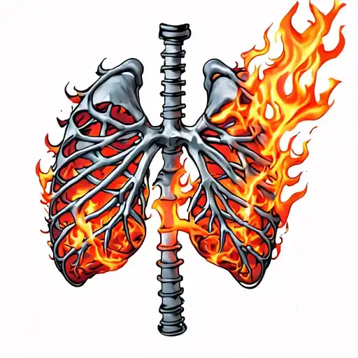 lungs filled with fire with a ribcage surrounding it   tattoo design idea