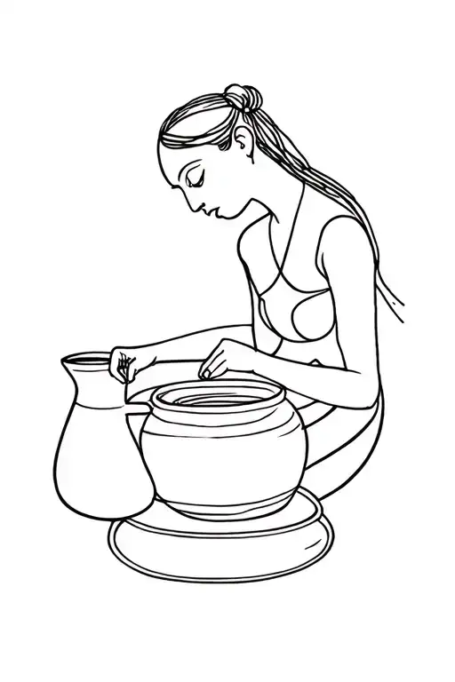 woman at a pottery wheel in the style of a picasso sketch tattoo design idea