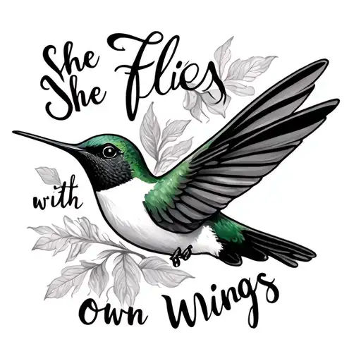 humming bird with the words "she flies with her own wings"  tattoo design idea