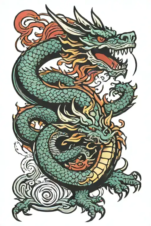 sailor Jerry style dragon, tattoo design idea