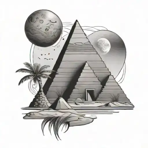 ancient egypt pyramid moon desert river tattoo design idea