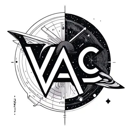 I want a geometrical, line work, space themed tattoo containing the initials V A C tattoo design idea