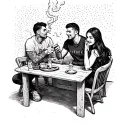 Design a hangout scene with friends enjoying a smoke session, with subtle CR7 references in the background tattoo design idea