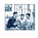 Design a hangout scene with friends enjoying a smoke session, with subtle CR7 references in the background tattoo design idea