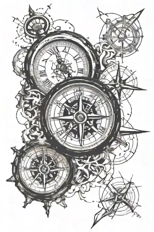 a broken clock and compass tattoo design idea