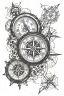 a broken clock and compass tattoo design idea